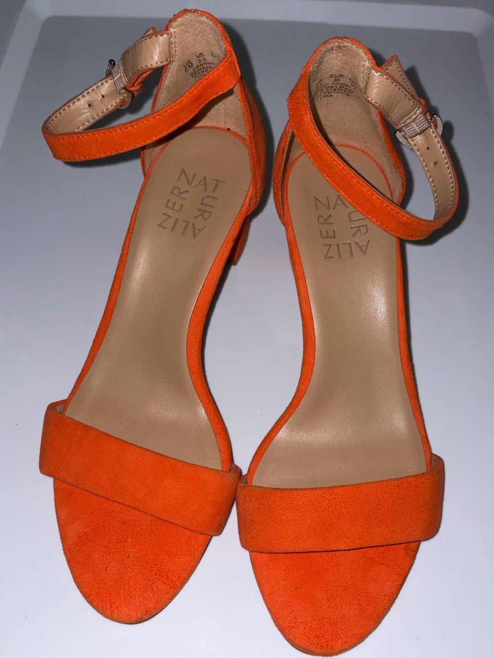 Naturalizer Orange Suede Ankle-Strap Sandals